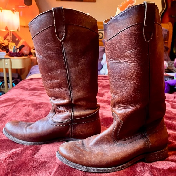Frye Women's Brown Leather Heeled Boots - Picture 1 of 5